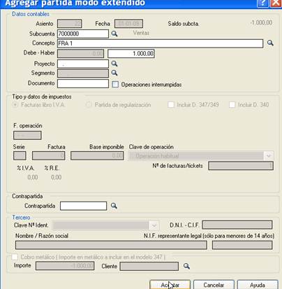 A continuación, en la siguiente ventana que nos aparece, ponemos el IVA, que se calculará de forma automática, ya que así fue configurado.